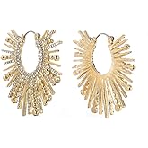 Statement Hoop Earrings, Crystal Rhinestone Sunburst Design, Gold-Tone Metal, Fashion Jewelry