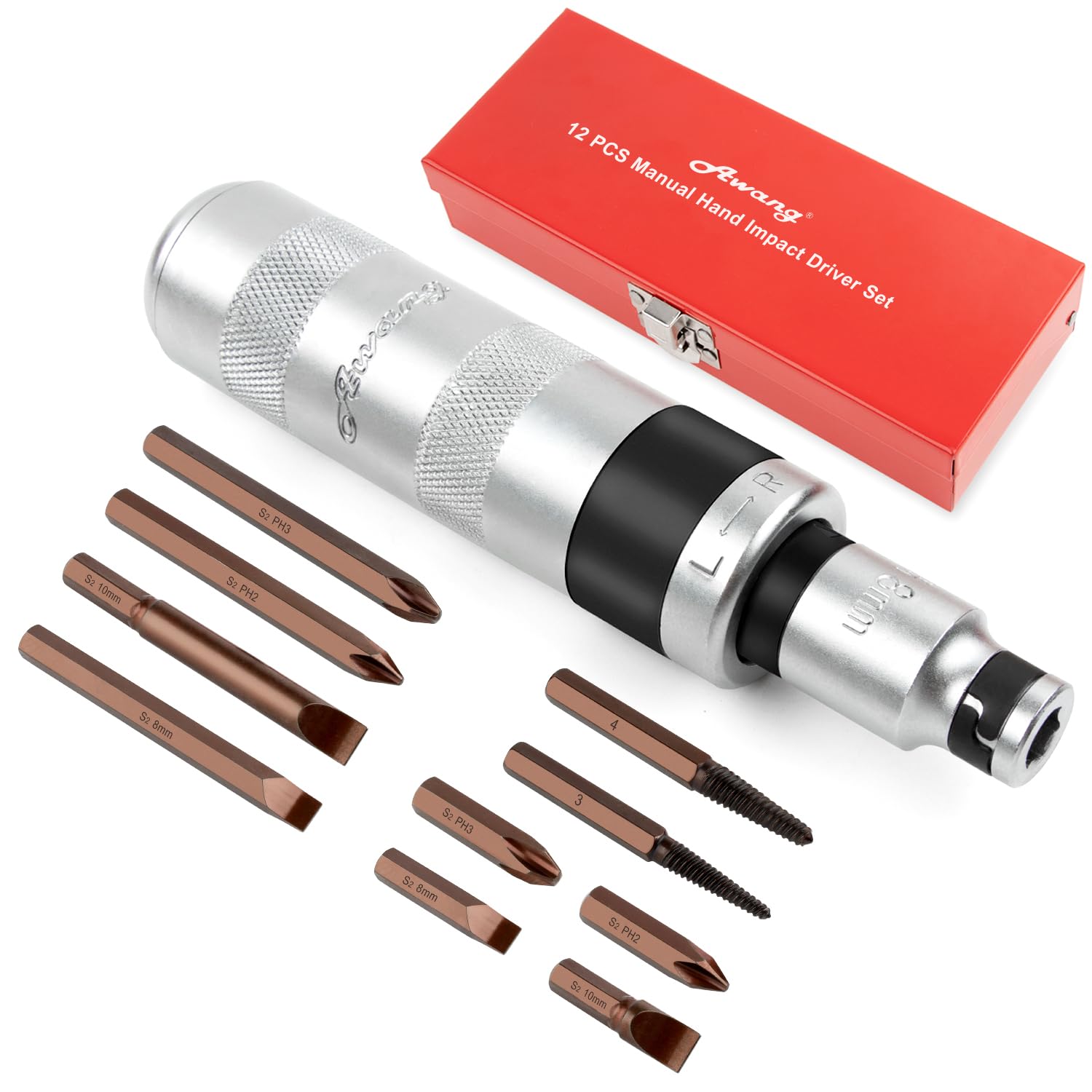 Awang Impact Screwdriver Set, Manual Impact Driver & Adapter & Bit Set, 12 Pcs, 1/2 Inch