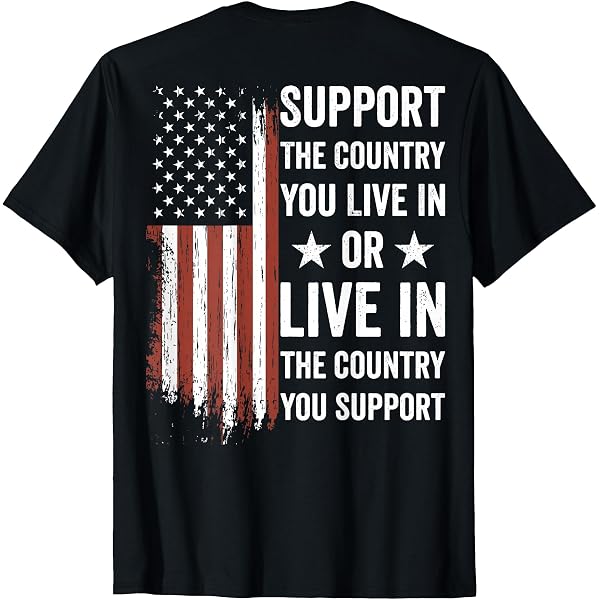OuterGoods Men's American Flag Patriotic T-Shirt - Support The Country You Live In - USA