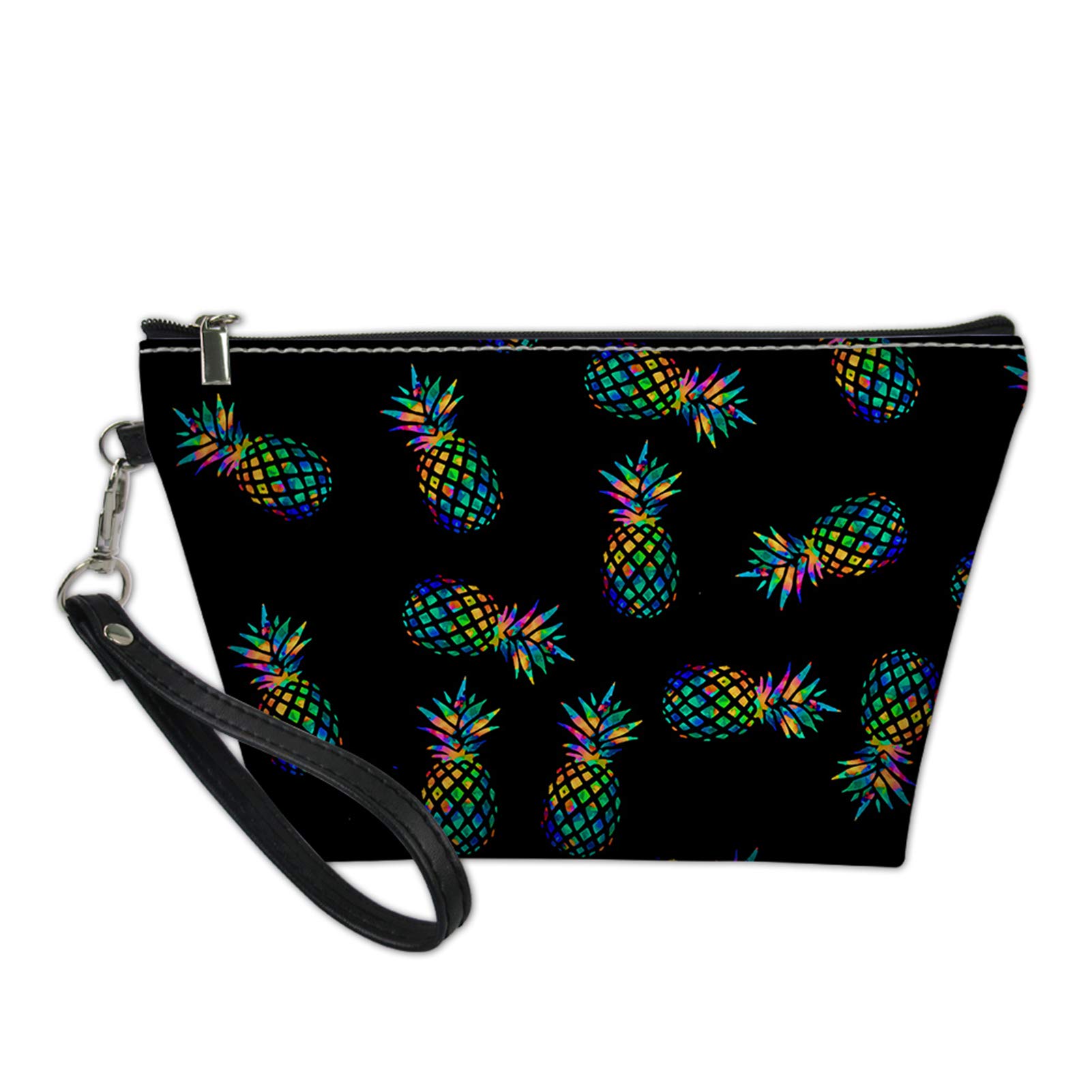 Pizding Pineapple Toiletry Cosmetic Bags Womens Travel Make Up Organizer PU Waterproof Black