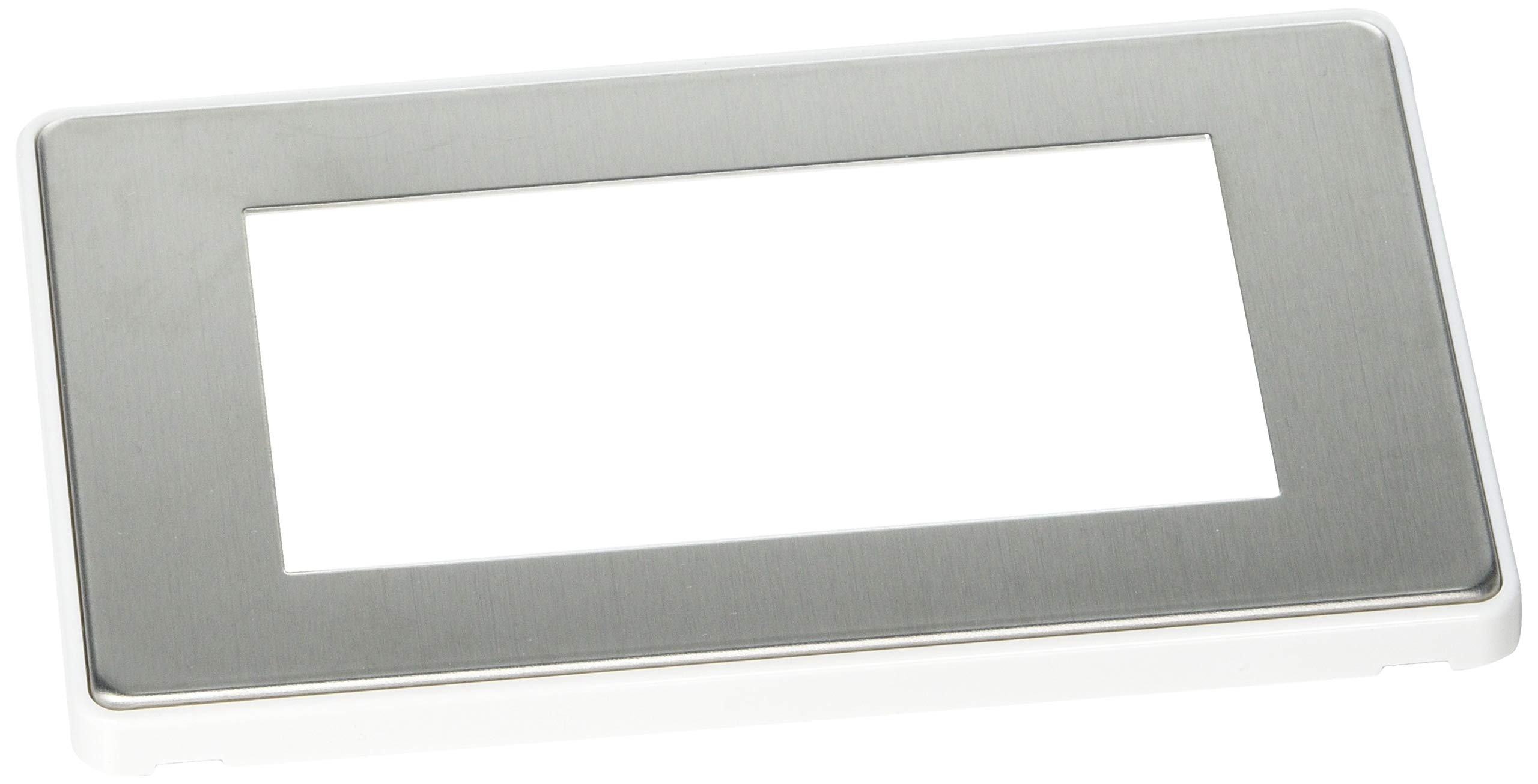 MK Dimensions 4 Module Euro Frame Brushed Stainless Steel Finish Frontplate with a White Trim