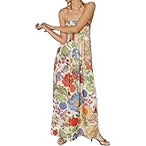 ABYOVRT Women Boho Floral Maxi Dress Backless Spaghetti Strap A-Line Flowy Summer Vacation Long Dress