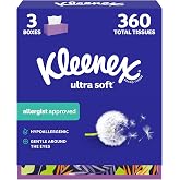 Kleenex Ultra Soft Facial Tissues, 3 Flat Boxes, 120 Tissues per Box