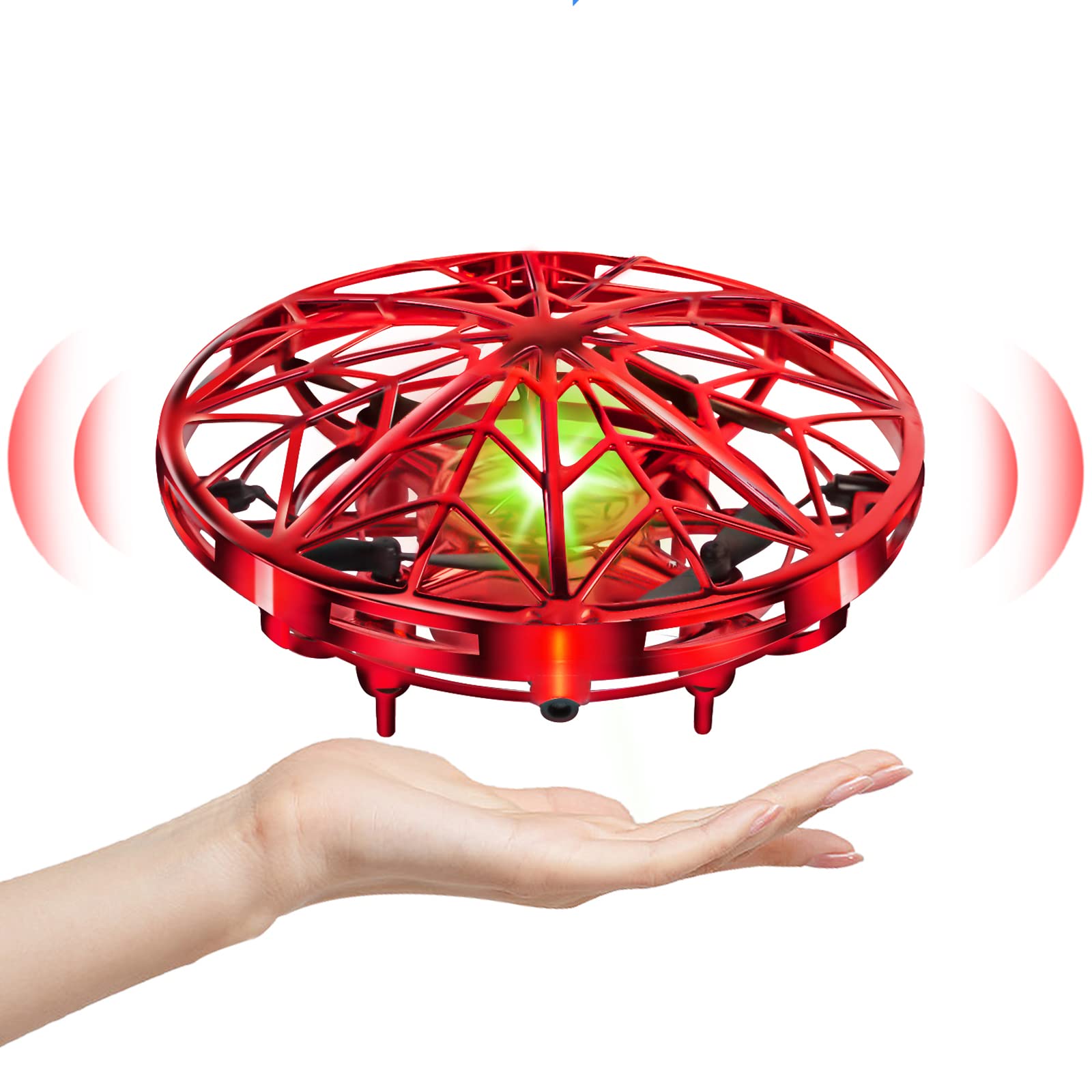 kizplays UFO Mini Drone, Kids Toys Hand Controlled Helicopter RC Quadcopter Infrared Induction Remote Control Aeroplanes Flying Toy for Boys Girls (Red)