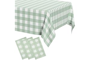 Oigco 3 Pack Sage Green Gingham Tablecloth 54 x 108 Inches, Rectangle Disposable Sage Green Checkered Tablecloth, Picnic Table Cover for Outdoor, Camping, Birthday Decorations