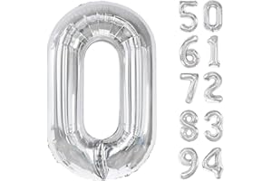 IWERP Silver Number Balloon 40 Inch, 0 Number Balloons, 10 20 30 40 50 Numbers Balloon Birthday Decorations, Silver Party Supplies for Women Men