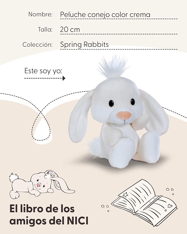 Coelho de peluche, 20 cm, Bege - 62675