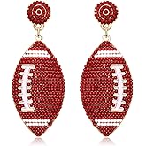 Beaded Baseball Football Earrings for Women - Sports Game Day Handmade Dangle Jewelry - Holiday Party Gifts