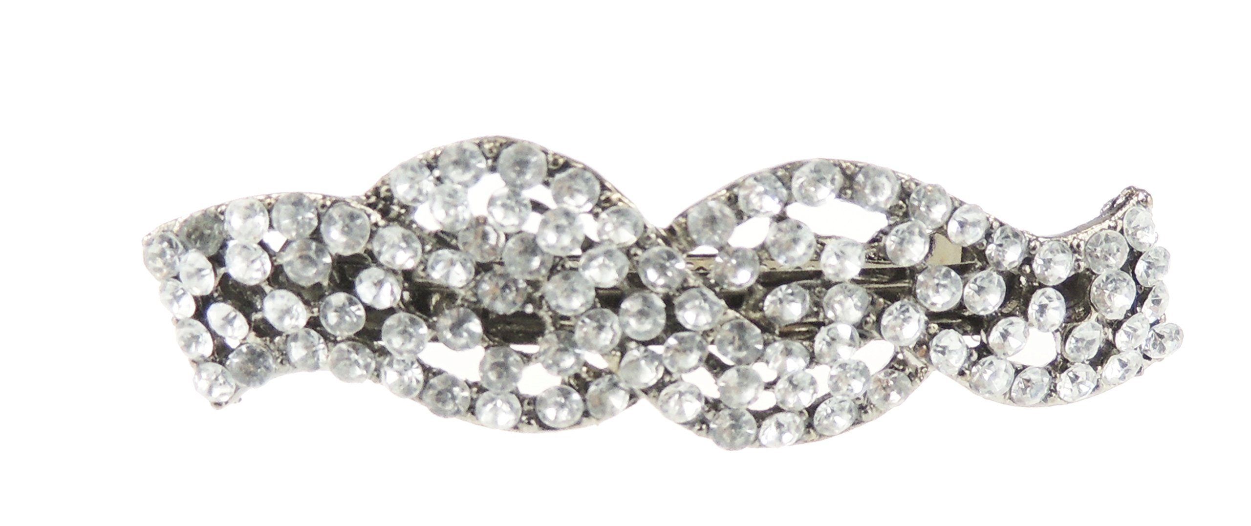 Ladies Sparkly Swirly Crystal Hair Barrette Evening Party Clip Clear (Silver)