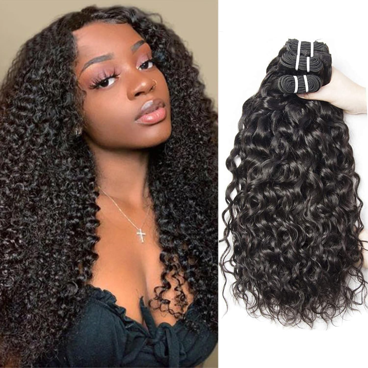 Curly Wave Bundles Human Hair Brazilian Curly Human Hair Bundles 3 Bundles Kinky Curly Human Hair Brazilian Virgin Human Hair Bundles 80 Gram/Bundle (Total 240 Gram), 24 24 24 Inches, Natural Color
