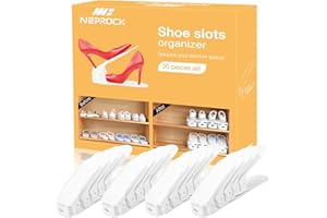 Neprock Shoe Slots Organizer, 20 Pack Adjustable Shoe Rack Stacker Storage Space Saver, Double Deck Shoe Rack Holder for Closet Organization (White)