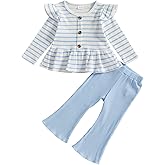 Mubineo Toddler Baby Girl Clothes Cute Ribbed Outfits Knit Long Sleeve Shirt Tops Bell Bottom Pant Fall Winter Outfit