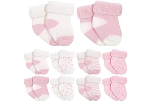 Twistover 10 Pairs Preemie Baby Terry Cotton Turn Cuff Socks for Newborn Girls Boys - Nicu