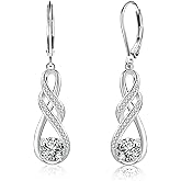 ALEXCRAFT 925 Sterling Silver Dangle Earrings for Women Leverback Cubic Zirconia Hanging Drop Earrings Jewelry for Women