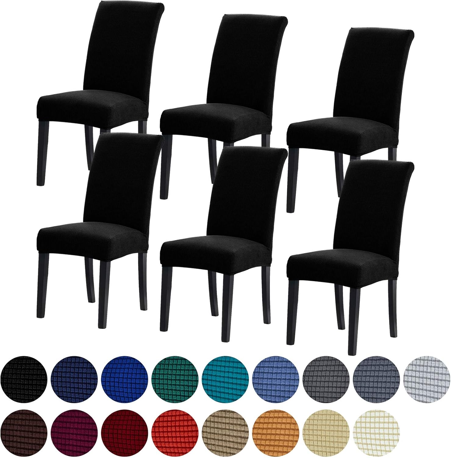Slipcovers - Howhic Stretch Chair Covers for Dining Room Set of 6, Removable Washable Dining Room Chair Covers, Dining Chair Slipcovers Seat Protector, Great for Home Upholstery and Banquet (Black, 6 Pack)