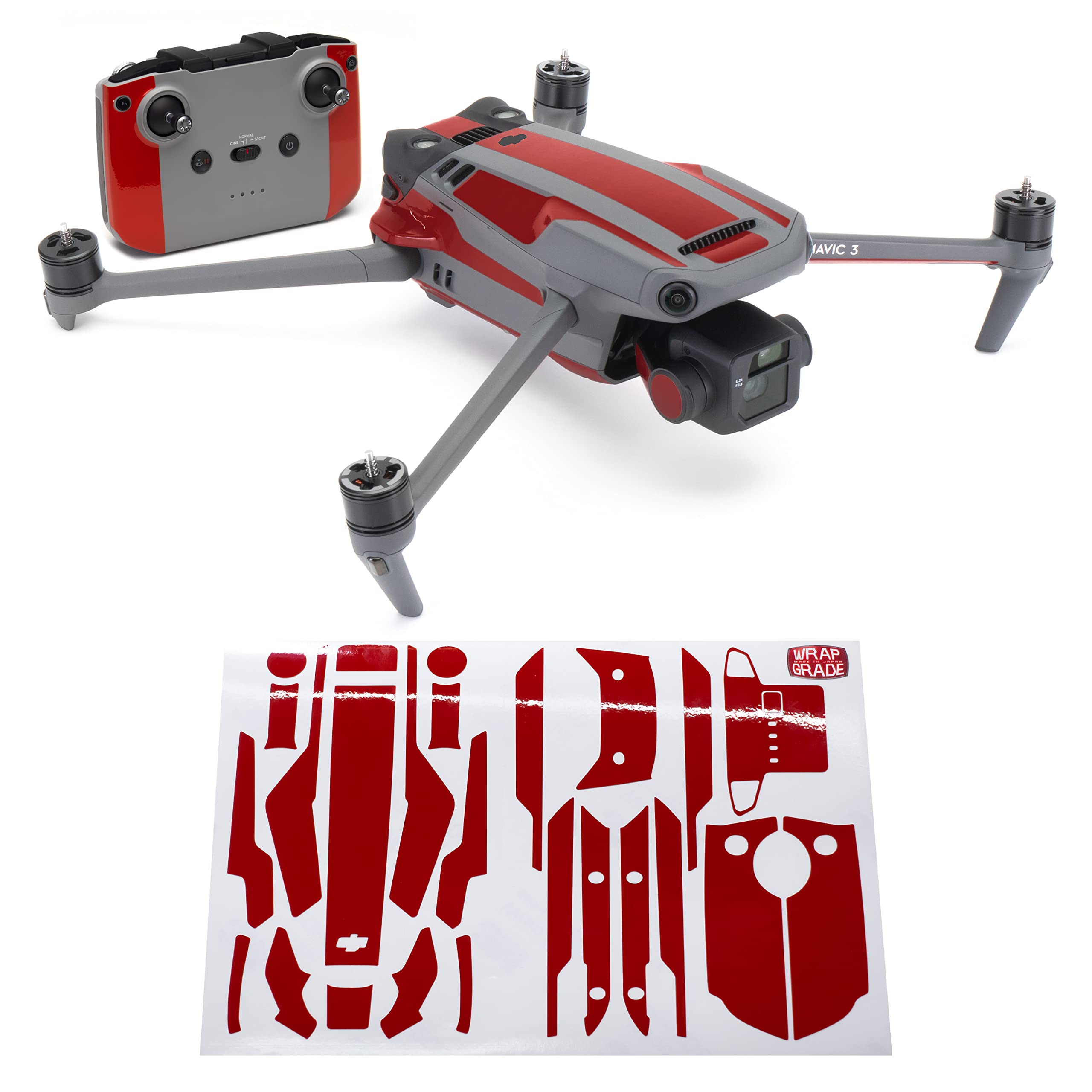 WRAPGRADE Partial Skin Stickers Compatible with Mavic 3 / Mavic 3 Classic Accent Color (SUPER RED) — image 1