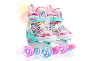 4-Pejiijar Rainbow Unicorn Kids Roller Skates for Girls Toddler Ages 2-4 5-8 8-12,Adjustable Roller Shoes with Luminous Wheels for Birthday Xmas Gifts