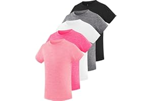 Star Vibe 5 Pack Girl's Shirts Athletic Short Sleeve Dry-Fit T-Shirts Crew Neck Active Sports Tops for Kids Teen 5-14 Years