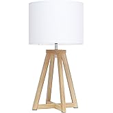 Simple Designs LT1069-NWH Interlocked Triangular Natural Wood Table Lamp with White Fabric Shade