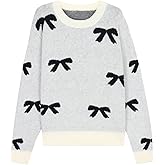 SweatyRocks Women's Cute Bow Print Sweaters Crewneck Long Sleeve Casual Pullover Tops