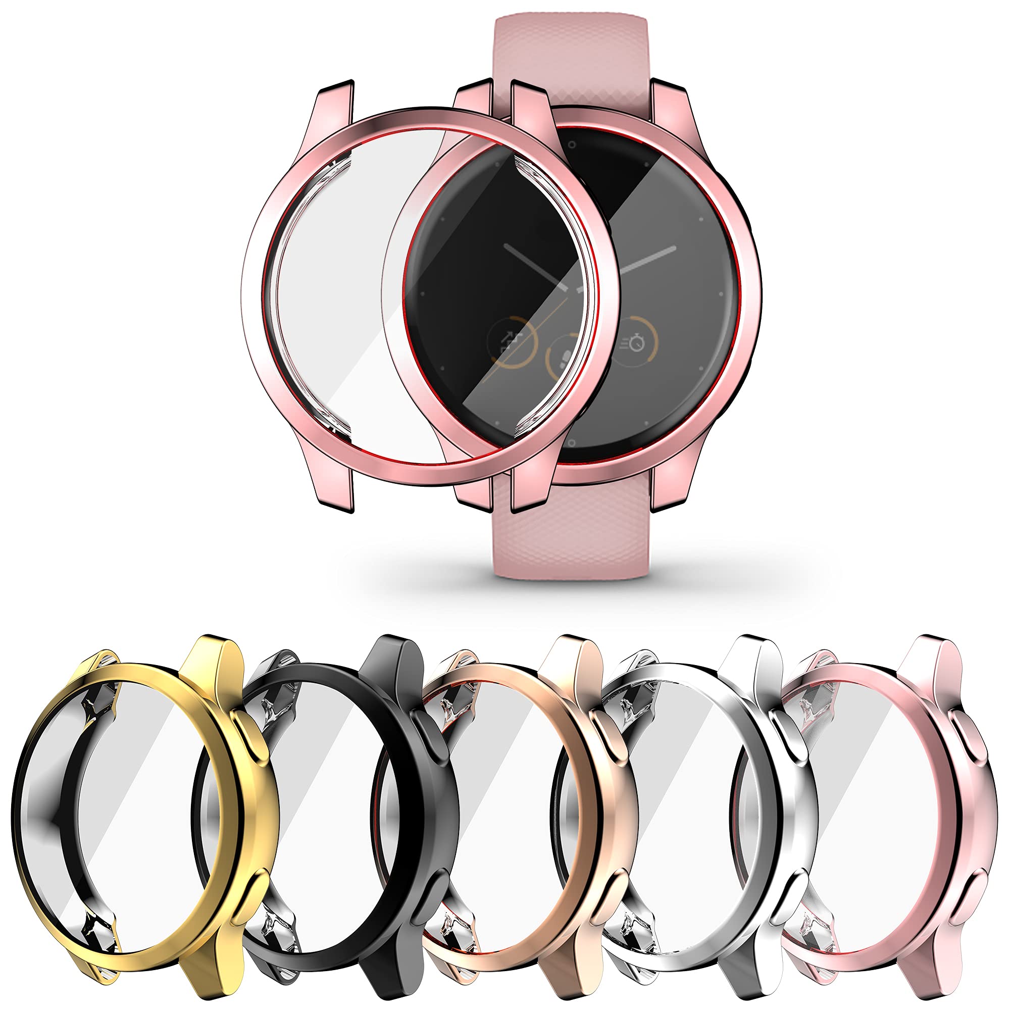 Photo 1 of [5Pack] RICHONE Compatible with Garmin Vivoactive 4S / Venu 2S 40mm Screen Protector Case, Soft TPU Cover All-Around Shockproof Bumper Frame (Black+Silver+Gold+Pink+Rose Gold, 40mm)