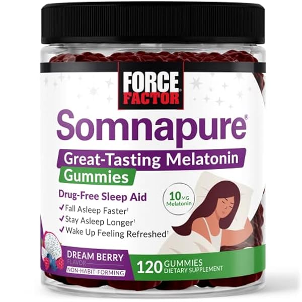 FORCE FACTOR SOMNAPURE GUMMIES WITH MELATONIN FOR ADULTS, NON-HABIT-FORMING SLEEP AID SUPPLEMENT FOR DEEP SLEEP, STAY ASLEEP LONGER, WAKE UP REFRESHED, DREAM BERRY FLAVOR, 120 COUNT(PACK OF 1)