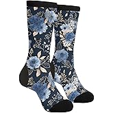 ACPPXF Watercolor Blue Roses Socks Funny Crew Floral Dress Socks For Men Women