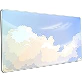 Blue Cloud XXL Large Extended Gaming Mouse Pad Computer Mat Aesthetics Mousepad, Office Decor Desk Pad, Laptop Keyboard and Mouse Mat, Non-Slip Desk Matt with Stitched Edge, 31.5''x15.7''
