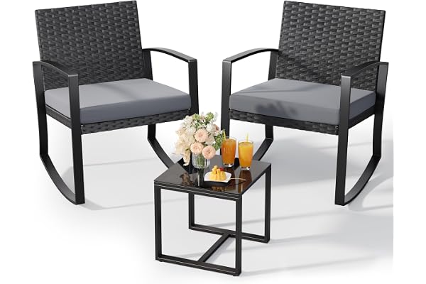 Qsun 3 Pieces Patio Furniture Set Rocking Bistro Set