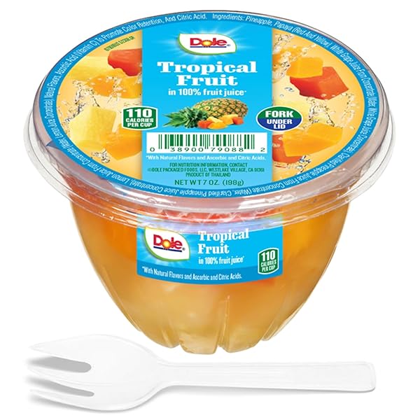 DOLE FRUIT BOWLS TROPICAL FRUIT IN 100% JUICE SNACKS, 7OZ 12 TOTAL CUPS, GLUTEN & DAIRY FREE, BULK LUNCH SNACKS FOR KIDS & ADULTS