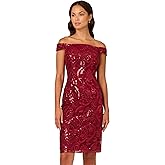 Adrianna Papell Studio Women's Off Shoulder Sheath Dress, Garnet, 12