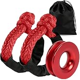 BARTOO Soft Shackle 1/2 in x 22 in and 66,000 LB Recovery Ring Kit Red | Winch Rope Recovery Accessory, For ATV UTV SUV Truck Off-Road Vehicle