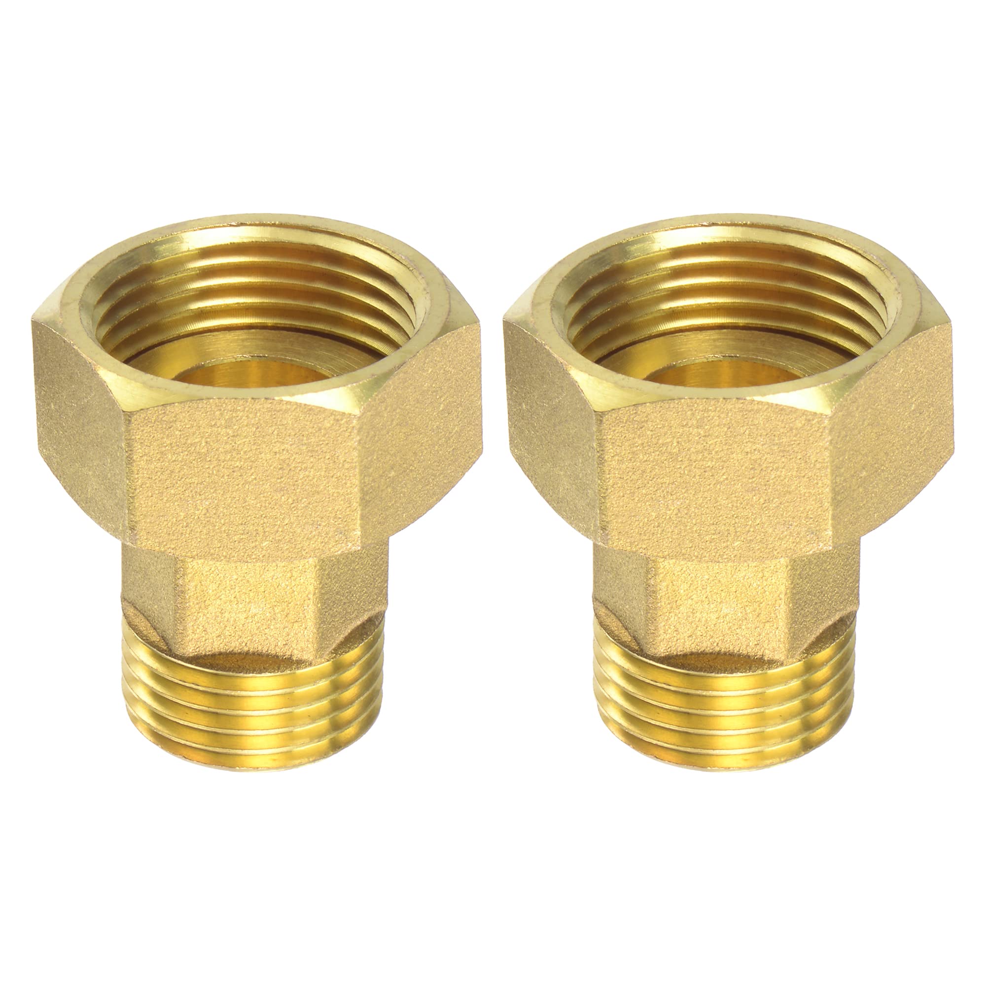 M METERXITY 2 Pack Brass G1/2 Male to G3/4 Female Reducer Hex Pipe Fitting Extension, Apply to Outdoor/Garden/Industrial (38mm Length)