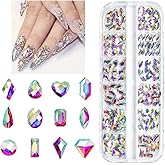 qiipii 120Pcs AB Crystal Nail Rhinestones White AB 12 Shapes Big Gems Flatback Rhinestones K9 Glass Stones Nail Art Diamonds Crystals jewels Nail Charms for Arylic Nails Face Eyes Makeup DIY Crafts