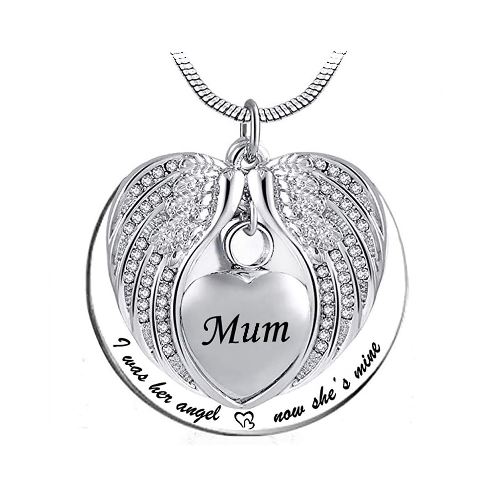LSxAB Mum Memorial Urn Cremation Necklaces for Ashes Keepsake Heart Angel Wing Pendant Ashes Holder - I was His Angel Now He's Mine