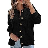 Rapbin Women's Knit Cardigan Sweaters Casual Balloon Sleeve Open-Front Button Trendy Outerwear (Black XL)