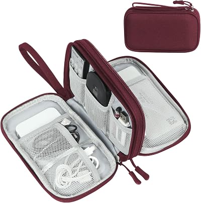 FYY Travel Cable Organiser 2-Layer Waterproof Electronics Pouch S-Wine Red