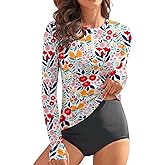 WOWENY Women's Rash Guard UPF 50+ Long Sleeve Swim Shirts Thumb Holes UV Sun Protection Bathing Suit Swimsuit No Bottoms&Bras