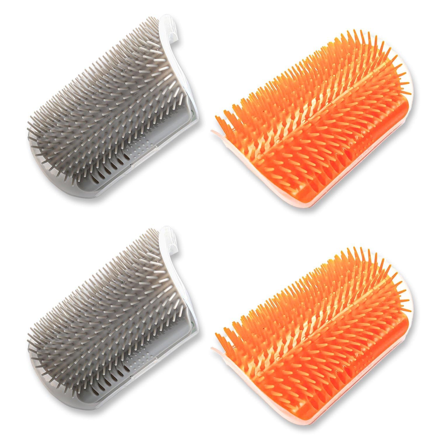 Photo 1 of Cat Self Groomer – Wall Corner Grooming Brushes for Cats and Small Pets – Soft Silicone Massage Brush for Shedding Control and Face Rubbing (2 Orange + 2 Gray)
