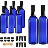 8 Pcs 750 ml Blue Plastic Wine Bottles, Bordeaux Bottles With Screw Caps | Reusable Bottles With Seal Rope For Coquito, Wine 