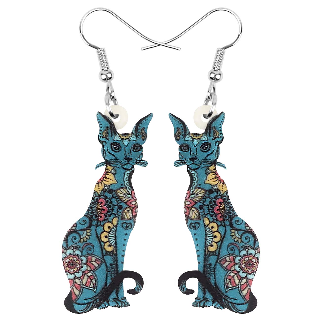 Bonsny Acrylic Long Drop Dangle Cat Earrings "CAYLEIGH Statement Pop-Art Kitten Gift Girl Women (Opaque)