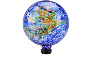 VCUTEKA Gazing Ball, Glass Gazing Globe Decorative Glass Gazing Globe/Ball/Sphere Lawn Ornament for Gardens, 10-Inch, Blue Swirl