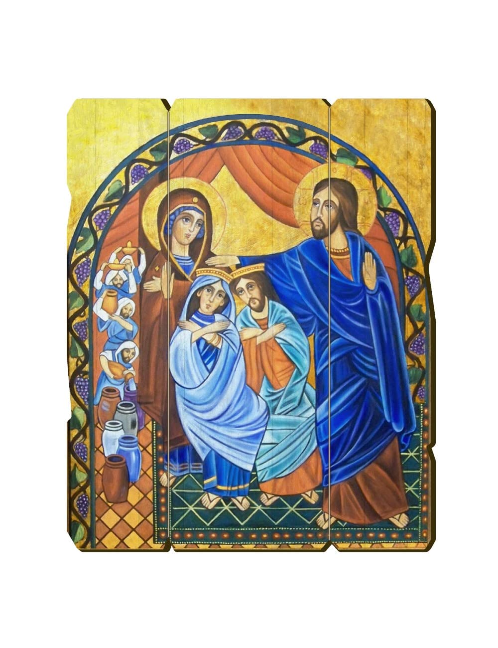 BONELLA BROTHERS Bonella Brothers | Vintage Style Shaped Wooden Picture of the Wedding at Cana size 19x24 cm | Made in Italy