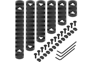 REERON Single Picatinny Rail Section Adapter 6 Pack 3 5 7 9 11 13 Slot Aluminum Picatinny Rails Accessory with 13 T-Nuts & Screws, 3 Allen Wrench - Rounded Corner, Black
