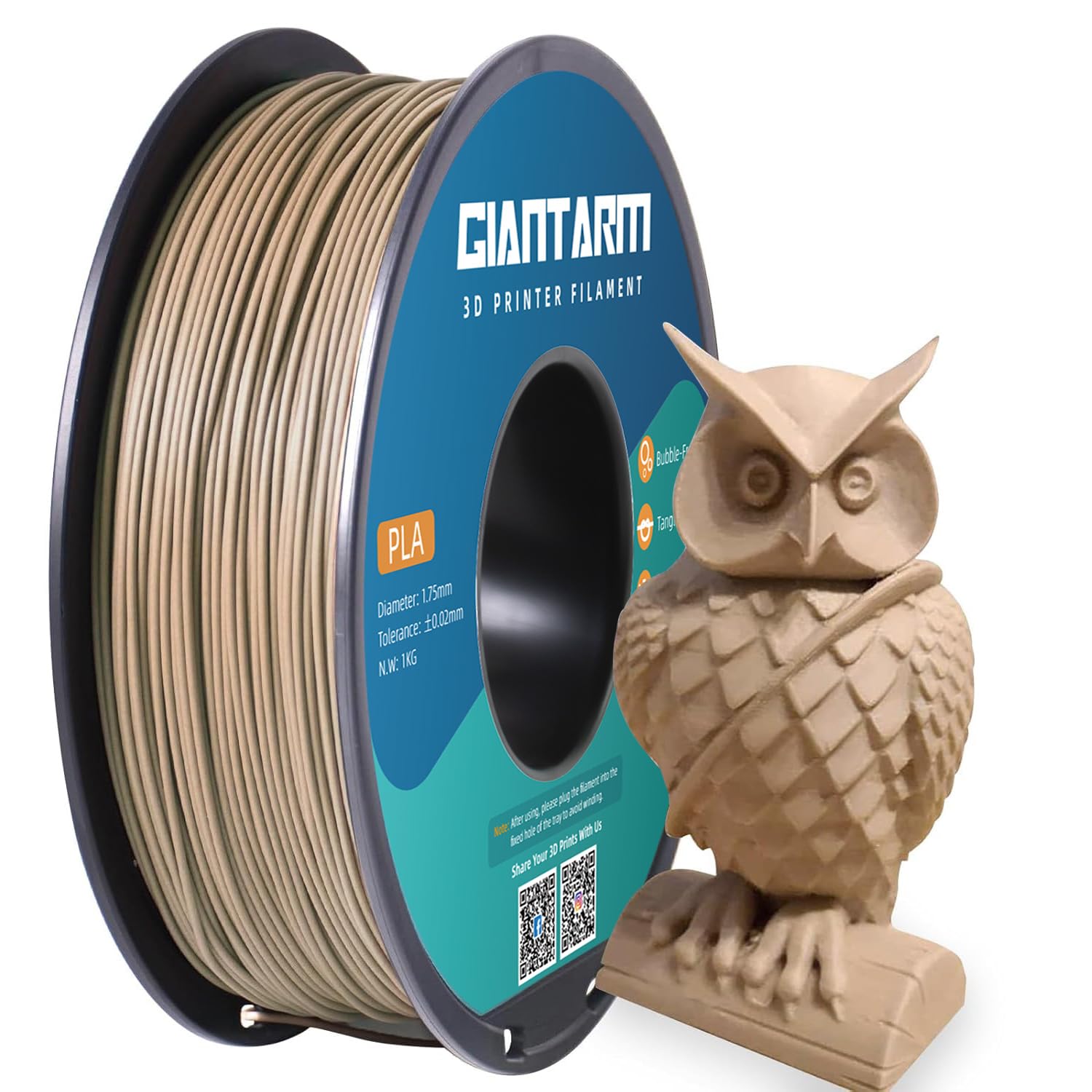 GIANTARM Wood PLA Filament,1.75mm 1kg Spool Dimensional Accuracy +/- 0.03mm…
