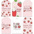 Whaline 90Pcs Strawberry Gift Wrap Tags Thank You Hanging Labels with String Pink Flower Strawberry Blank Paper Tags for Birthday Baby Shower