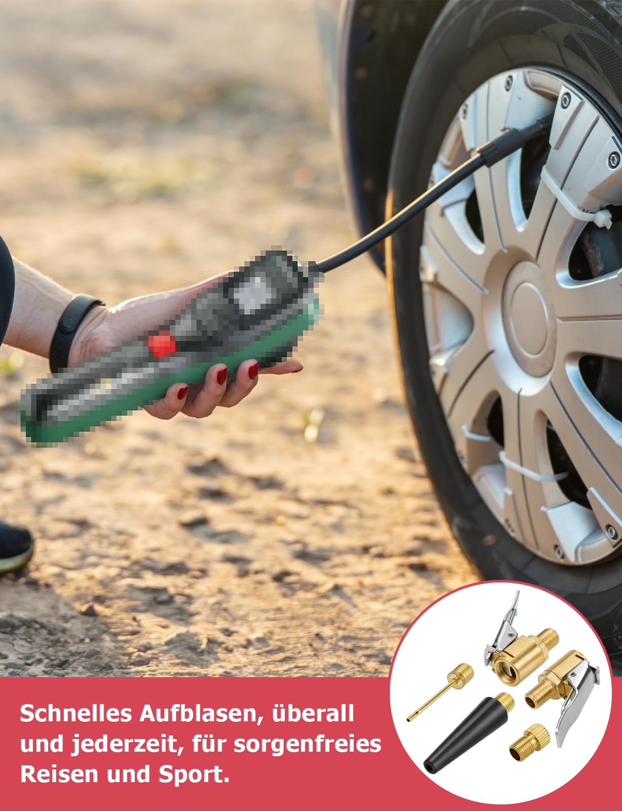 Mellbree Multifunktionales Valve Adapter Set – Kompatibel mit Bosch EasyPump, passend für Autoreifen, Fahrräder und Bälle 5