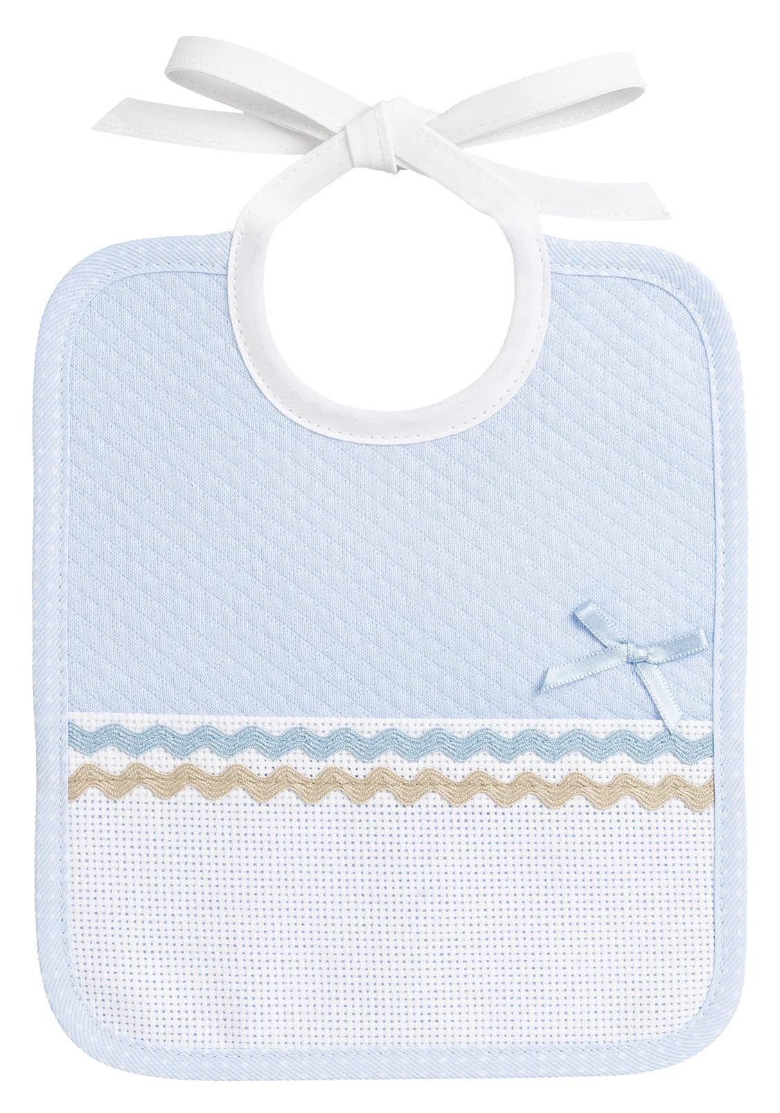 FILET Bib with Pocket in Aida Cloth to be Embroidered, Sky Blue,One Size