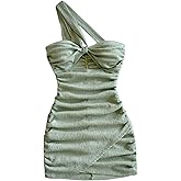 SOLY HUX Women's Summer Mini Dress One Shoulder Cut Out Ruched Sleeveless Bodycon Vacation Dresses