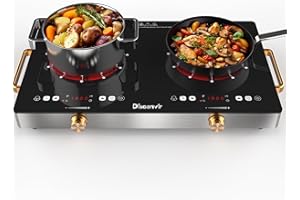 Disaenvir 2 Burner Electric Cooktop 110V - 24 Inch Countertop Electric Stove with Handles 2000W, Two Burner Ceramic Burner with LCD Touch Screen and Knob Control, Timer, Safety Lock, 120V Plug in